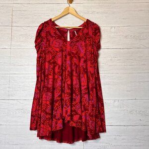 Free People Dress Womens Size XS Colorful Hello Lover Tunic Top Puff Long Sleeve